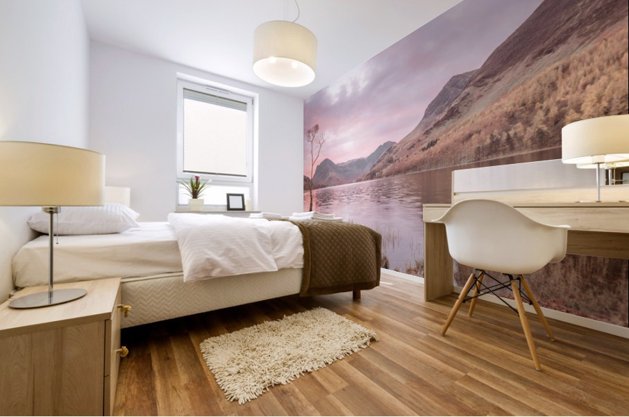 Lake surrounded by mountains Mural print