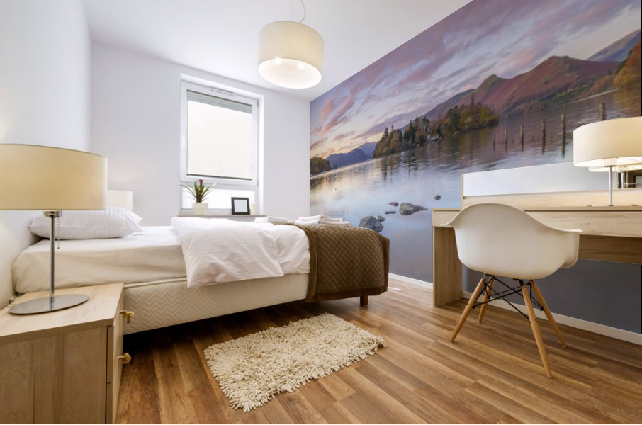 Lake surrounded by mountains Mural print