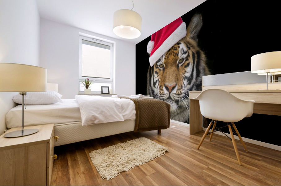 Tiger with Santa hat Mural print