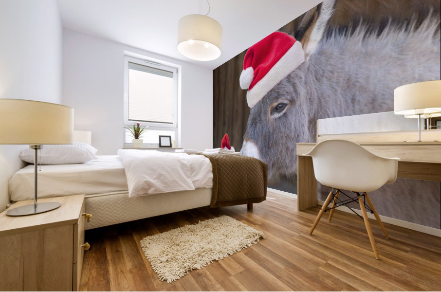 Donkey with Santa hat Mural print