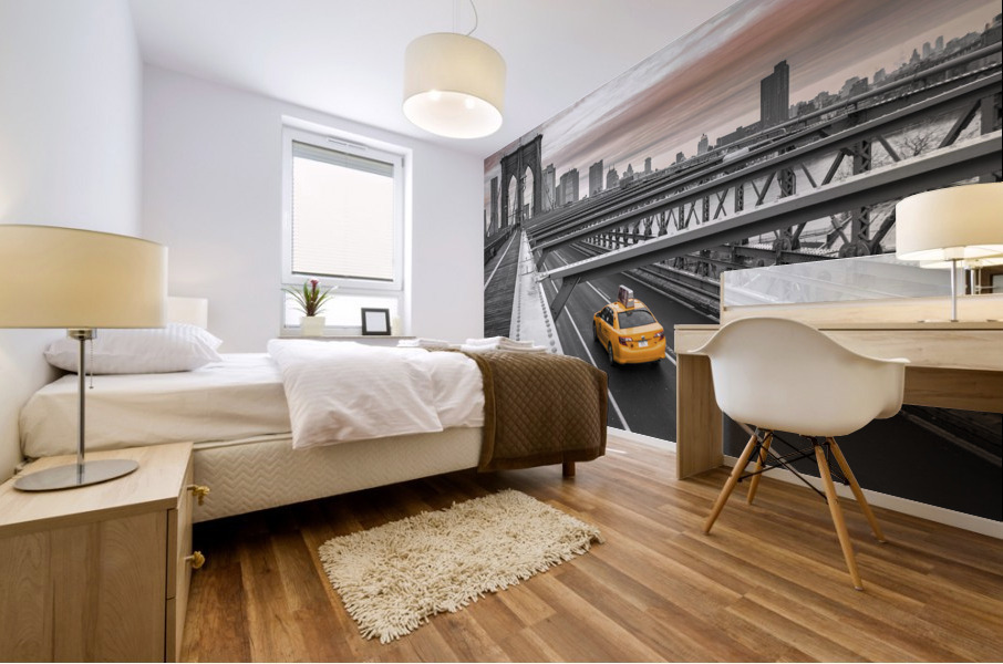 Cab on Brooklyn Bridge Mural print