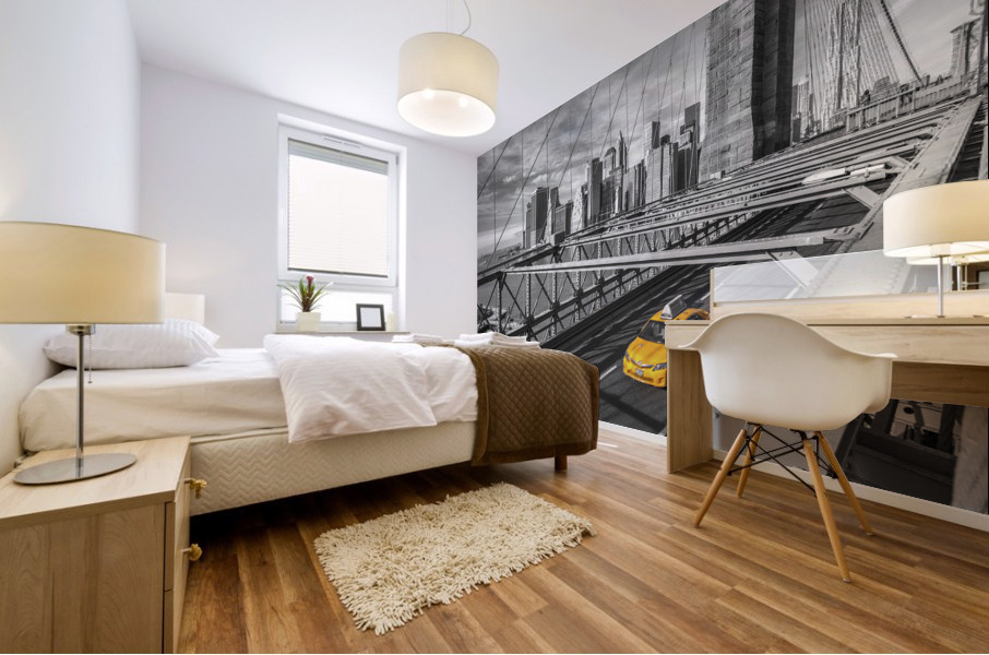 Cab on Brooklyn Bridge Mural print