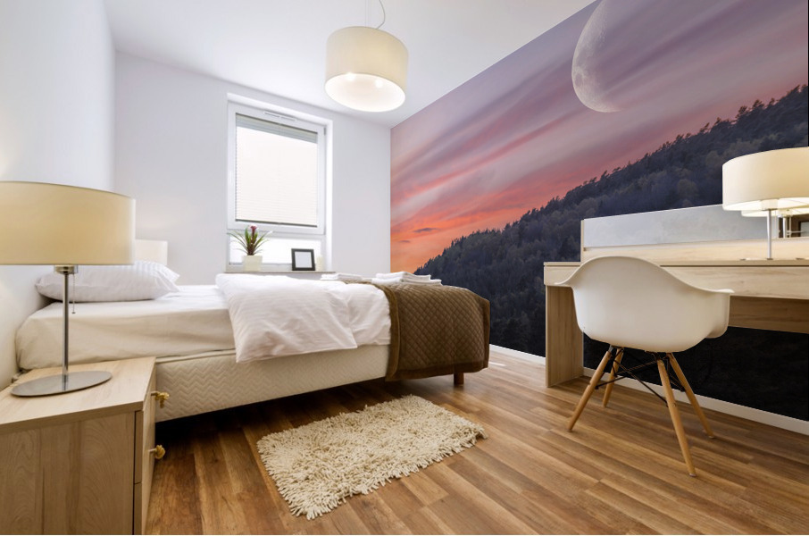 Moon Sunset Hillside Mural print