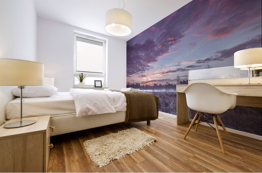 Meadow under cloudscape Mural print