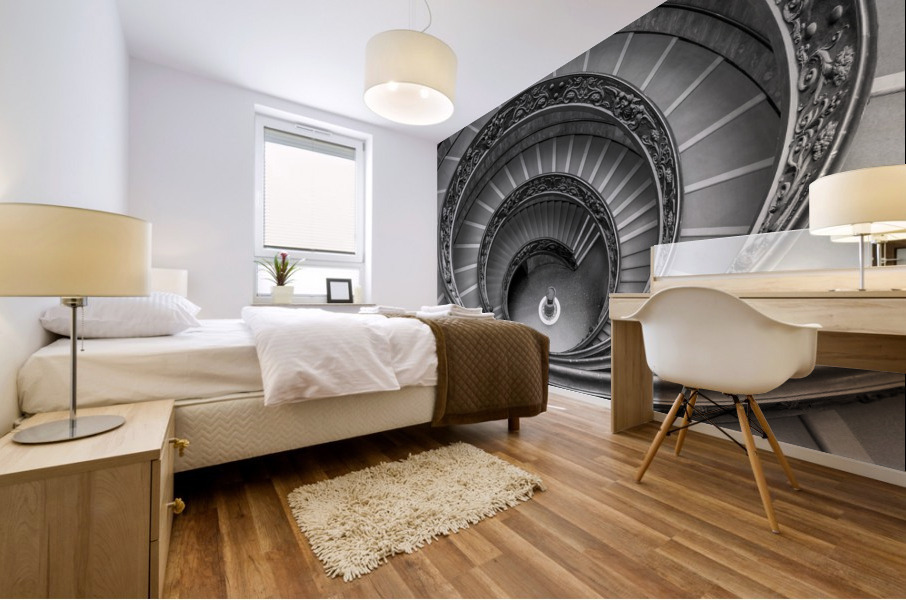 Bramantes Staircase BW Mural print