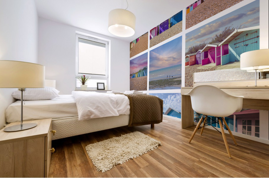 Beach huts collage Mural print