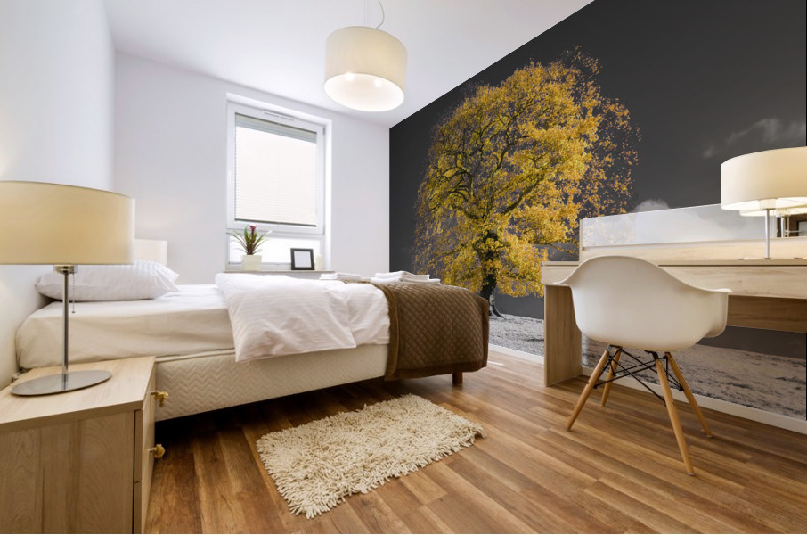 Yellow Tree on a hill Mural print