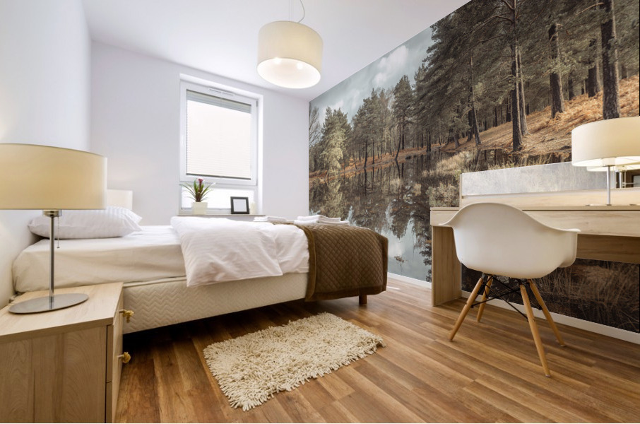 Trees by a lake Mural print