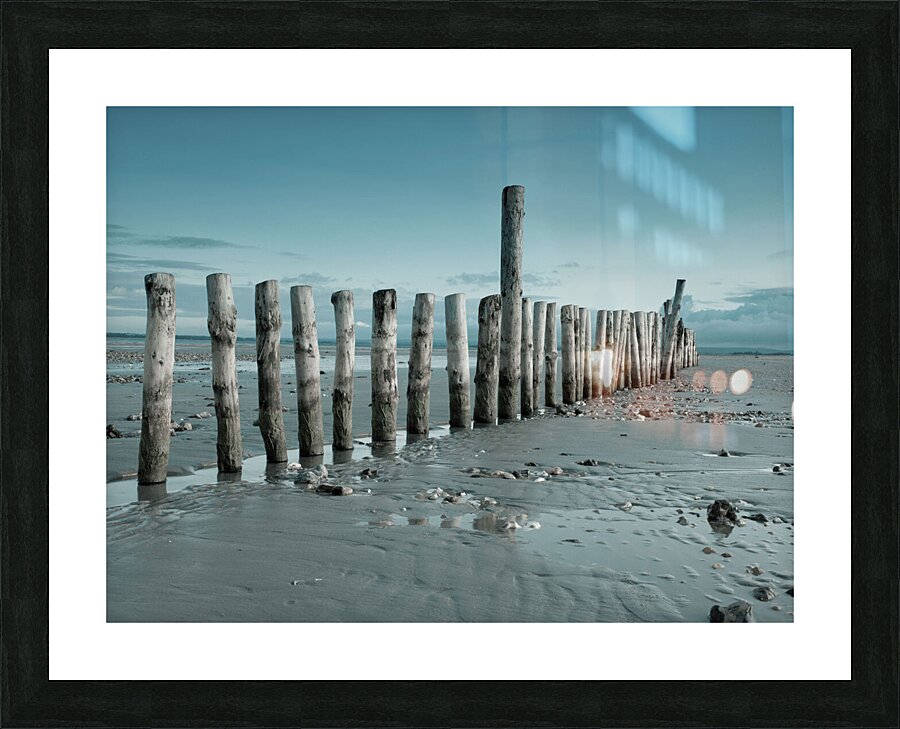 Groynes on beach Picture Frame print
