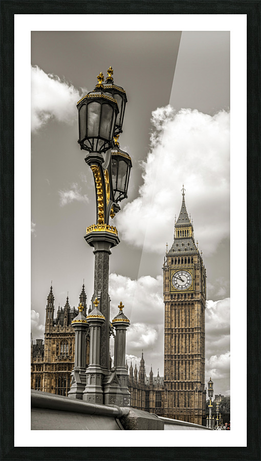 Street lamp with Big Ben in background, London, UK Picture Frame print