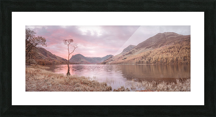 Lake surrounded by mountains Picture Frame print