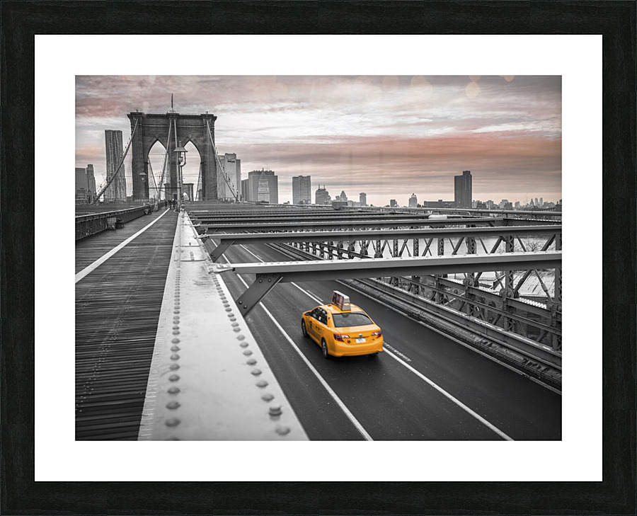 Cab on Brooklyn Bridge Picture Frame print