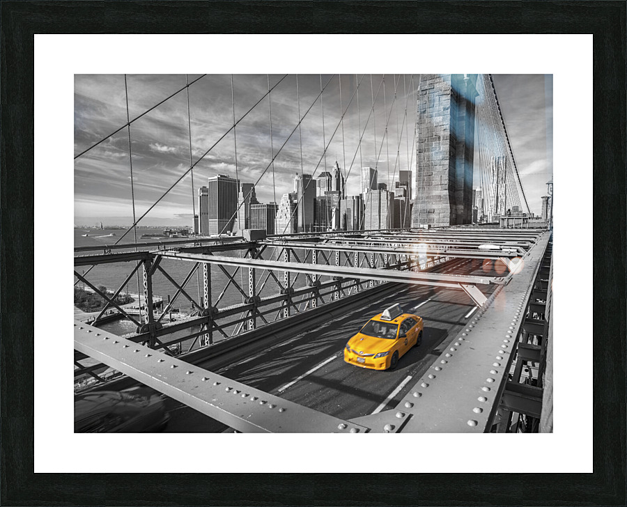 Cab on Brooklyn Bridge Picture Frame print
