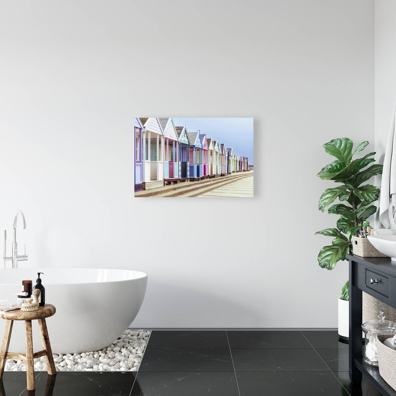 Vibrant Beach Huts Reproduction