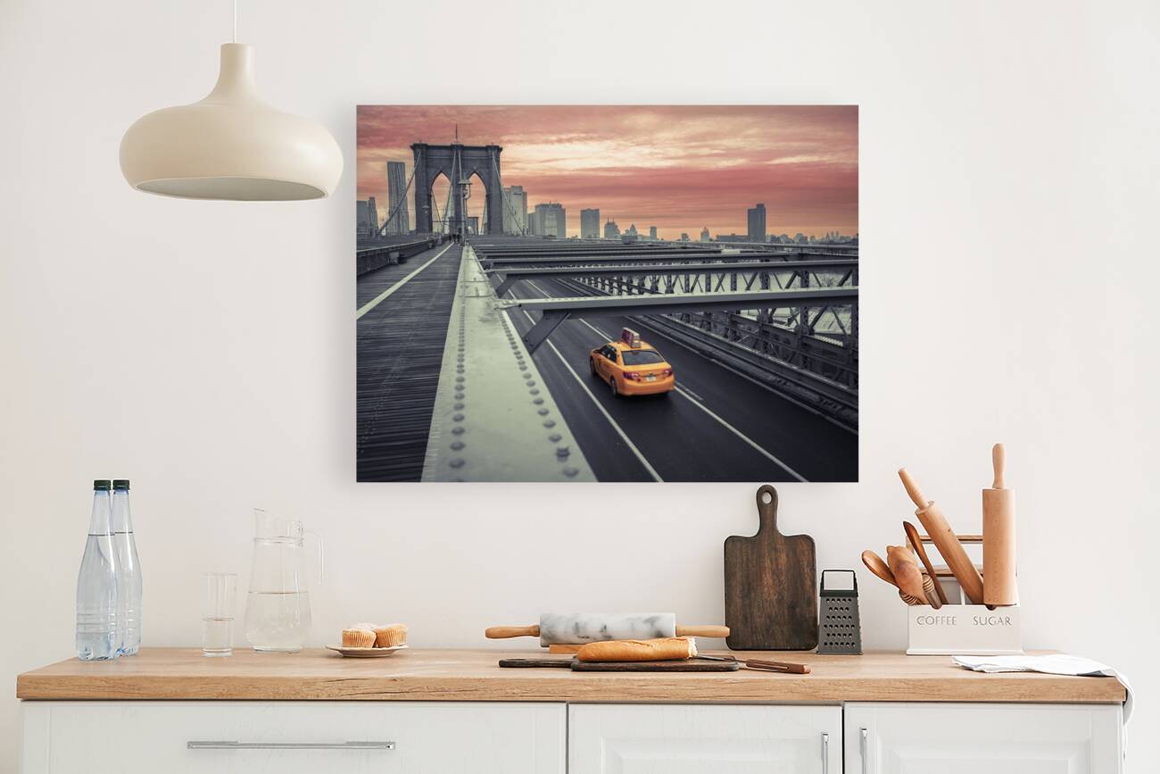 Cab on Brooklyn Bridge Reproduction