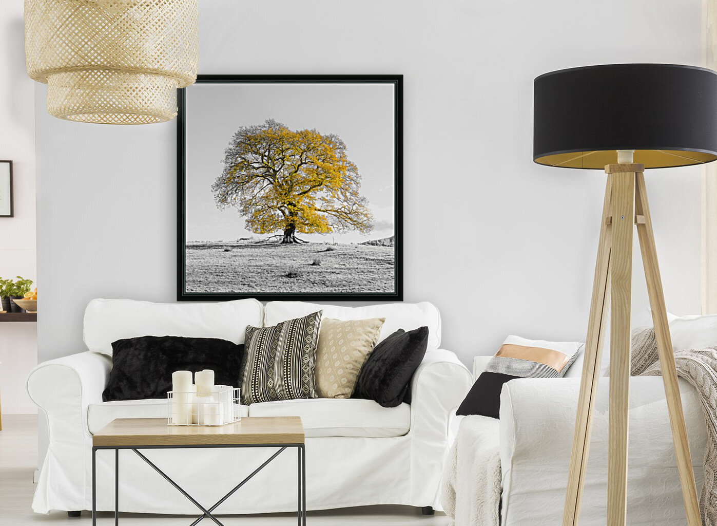 Tree on a hill, yellow, gold Reproduction