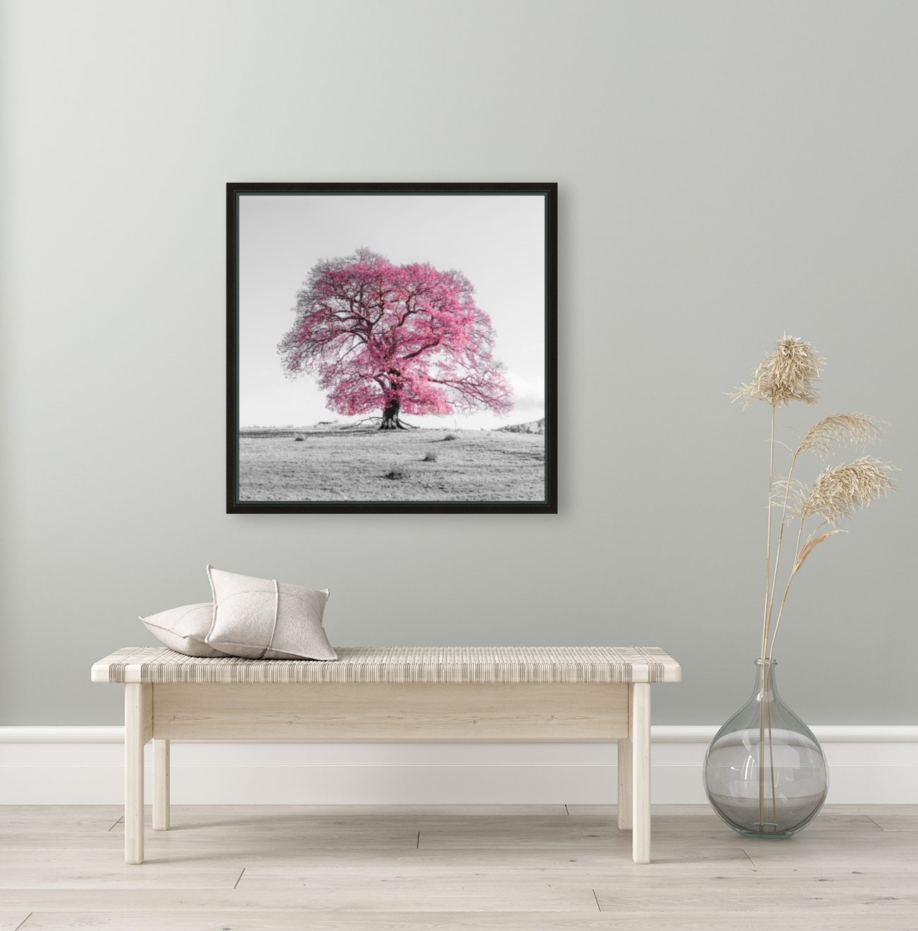 Tree on a hill pink Reproduction