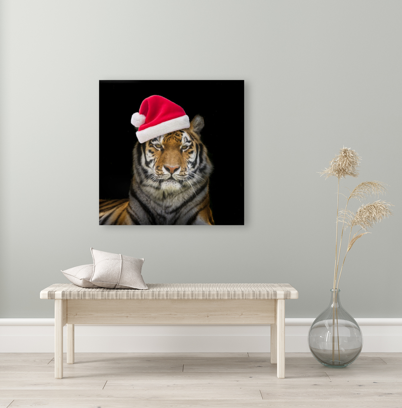 Tiger with Santa hat Reproduction