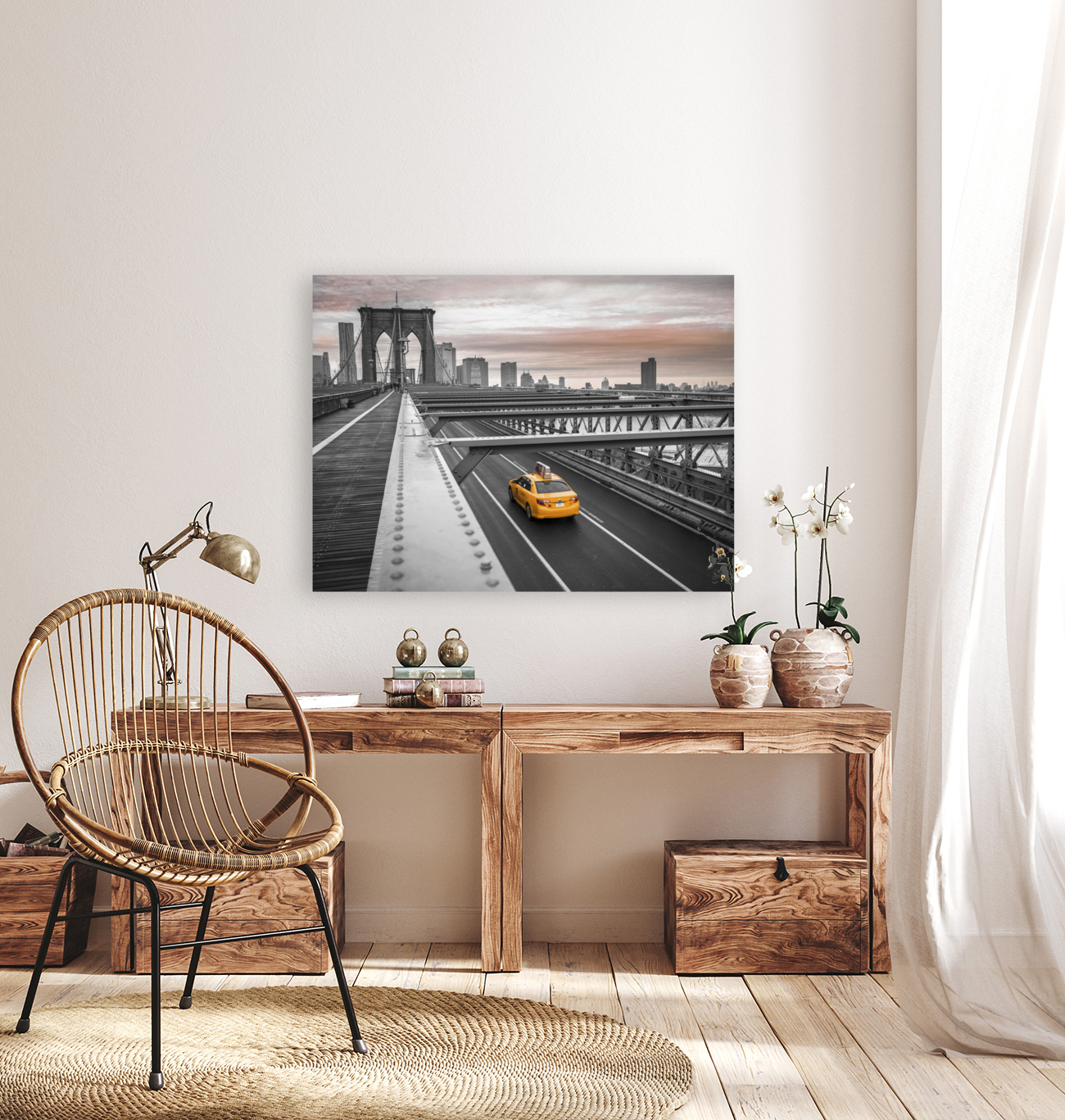 Cab on Brooklyn Bridge Reproduction