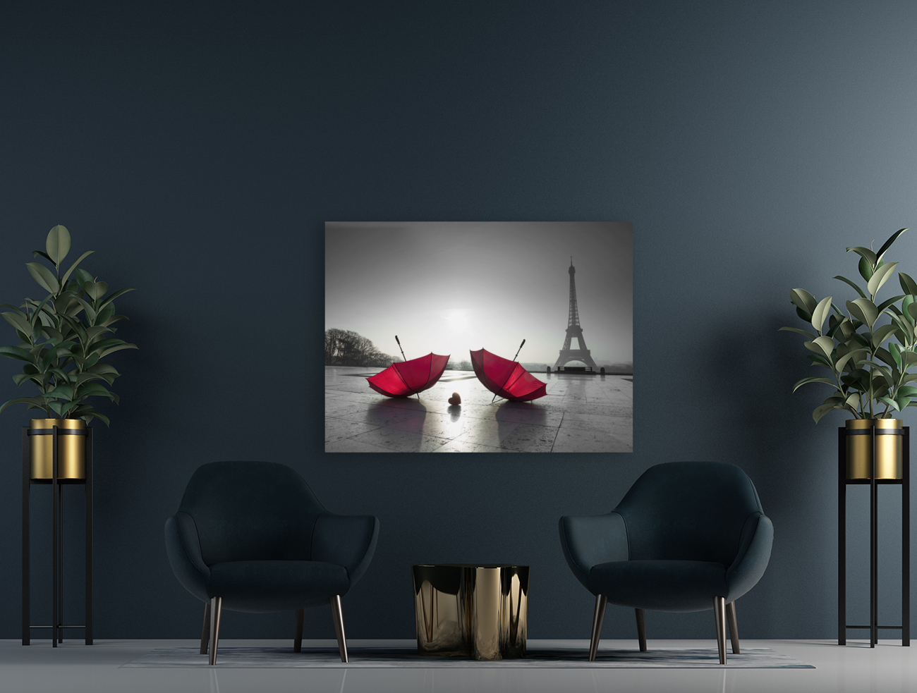 Umbrellas and Eiffel Tower Reproduction