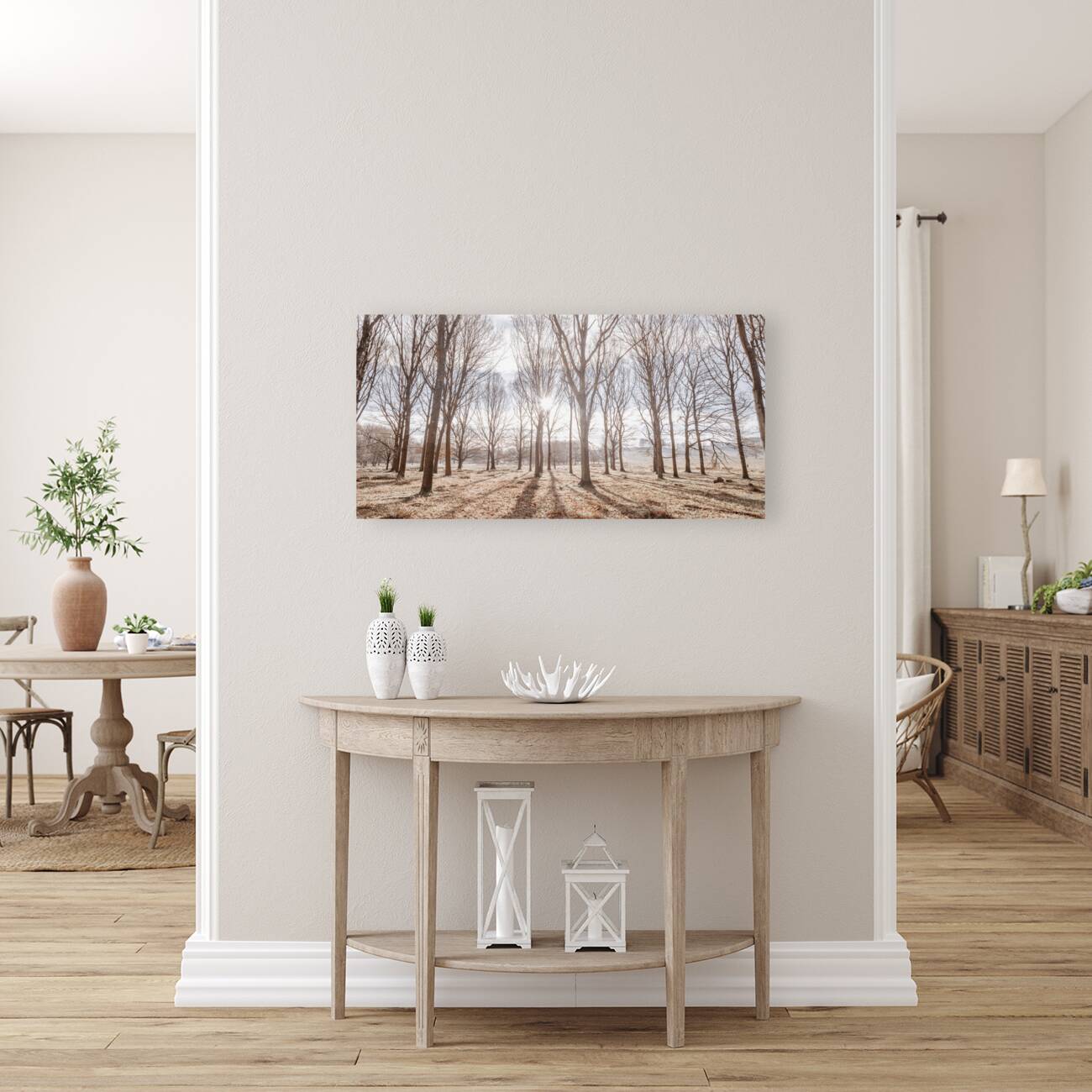 Sun shining through trees Reproduction