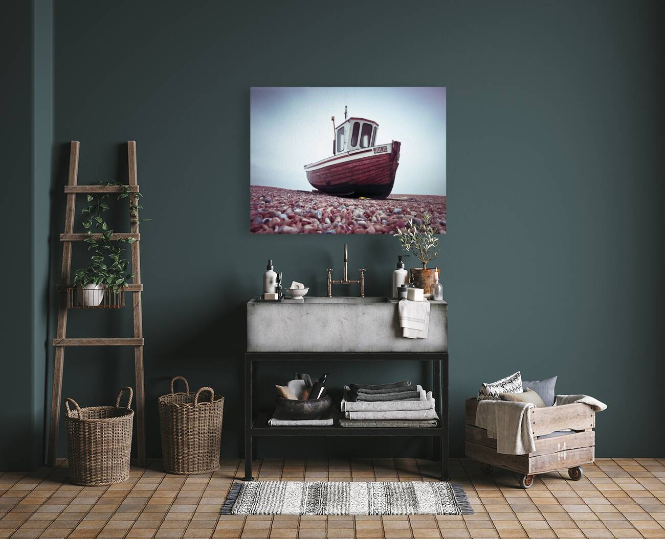 Boat Resting on Pebbled Strand Reproduction