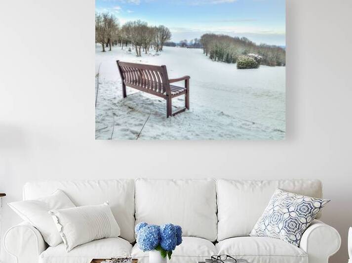 Bench on a snowy landscape  by Assaf Frank