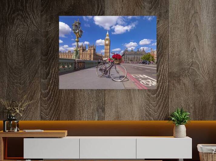 Bicycle with bunch of flowers on Westminster Bridge London UK by Assaf Frank