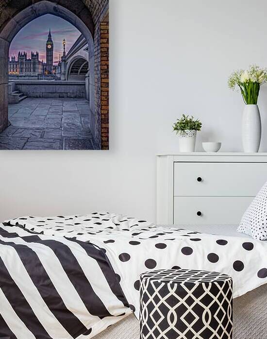 View of Westminster Abby and Big Ben from Thames promenade arch London UK by Assaf Frank