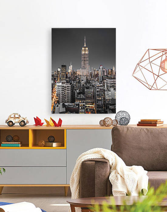Empire State Building with New York City Manhattan skyline with skyscrapers Reproduction