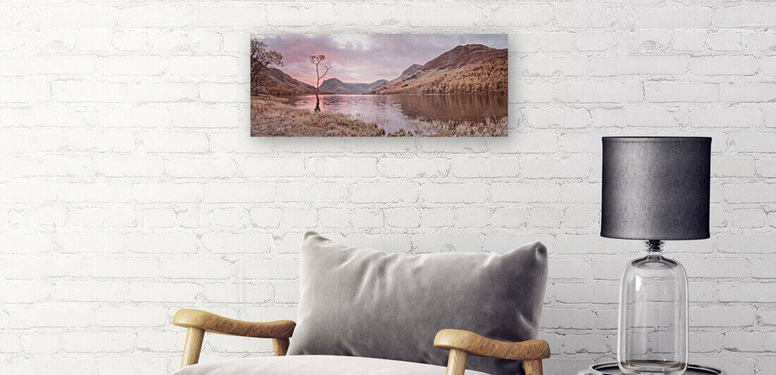 Lake surrounded by mountains Reproduction