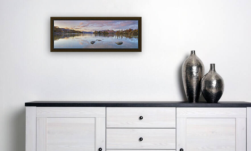 Lake surrounded by mountains Reproduction
