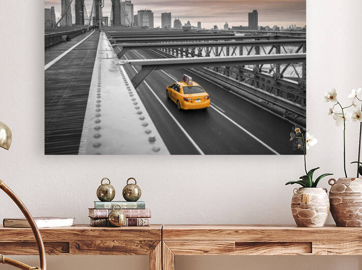 Cab on Brooklyn Bridge Reproduction