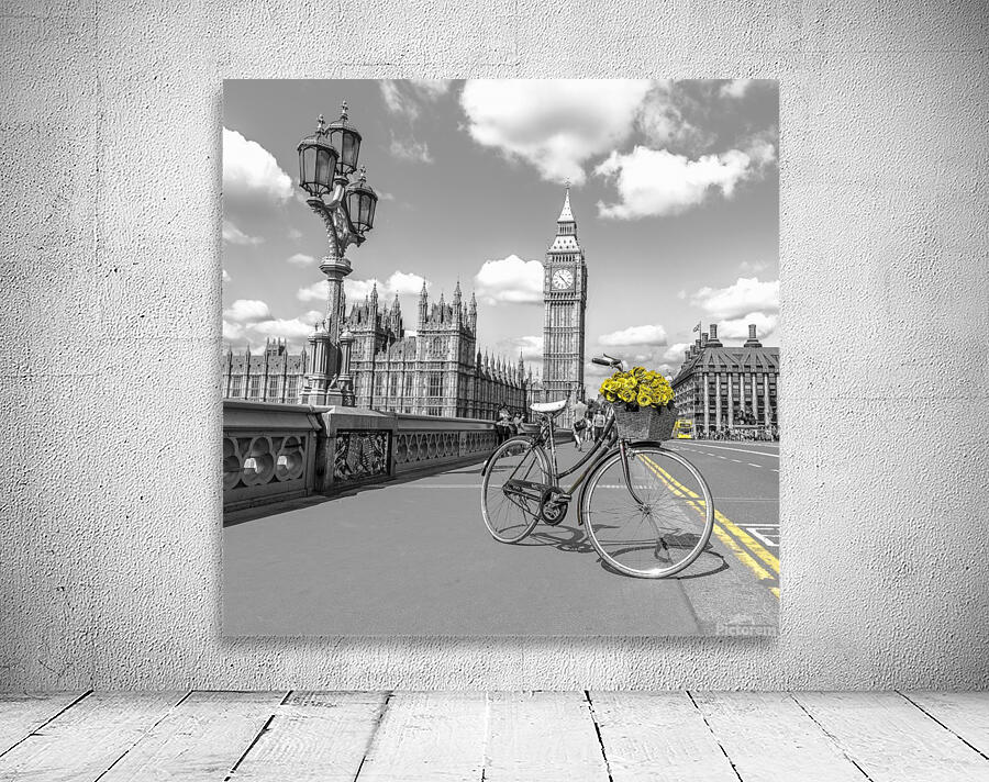 Bicycle with bunch of flowers on Westminster Bridge, London, UK Wall Preview