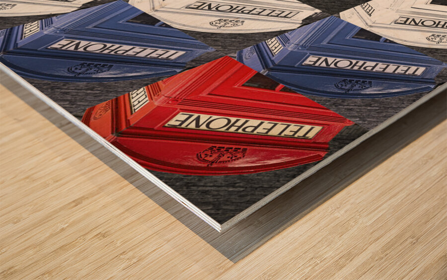Multi-Coloured Telephone Boxes Wood print