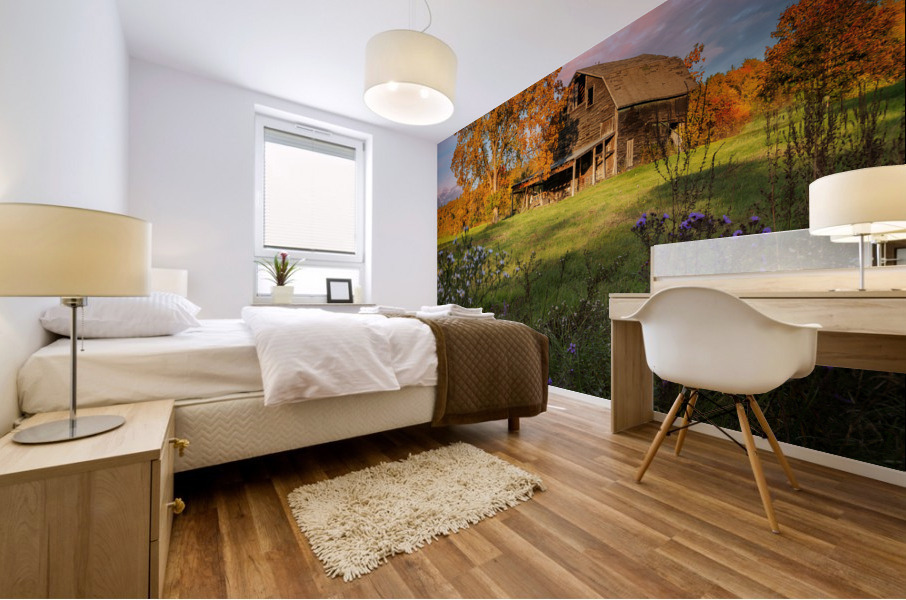Autumn Sunset by the Barn Mural print