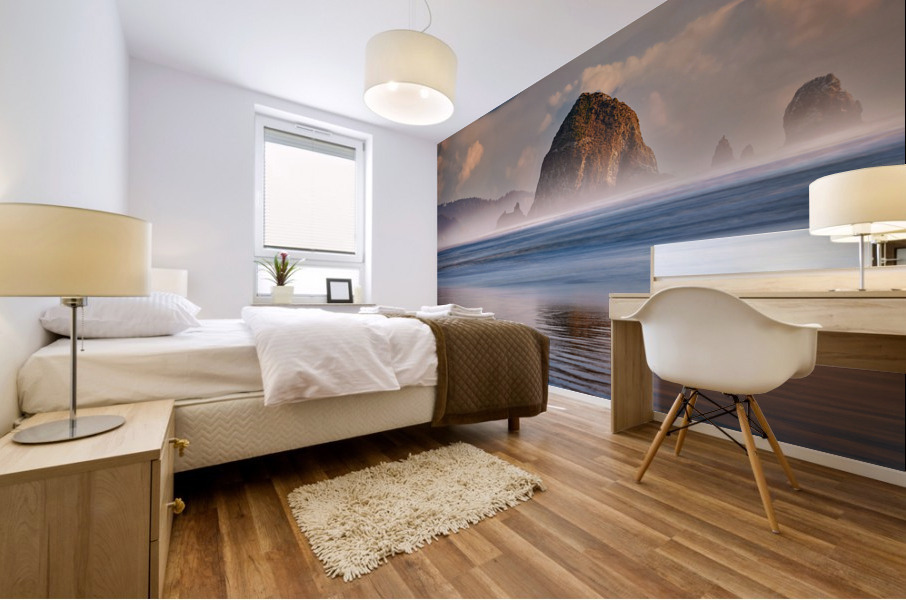 Haystack Rock in the Mist Mural print
