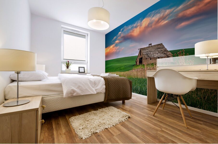 Sunset at the Old Barn Mural print