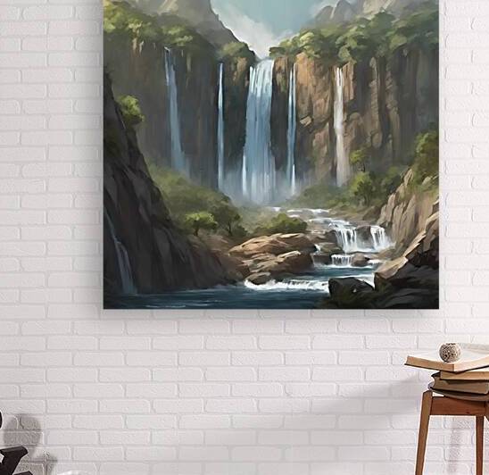 The waterfall cascaded down the side of the mountain by Mh store