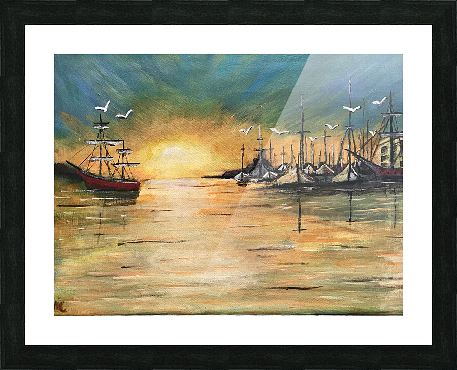 sun set harbor Picture Frame print