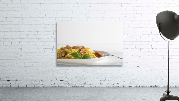 Spaghetti carbonara on white plate Wall Preview