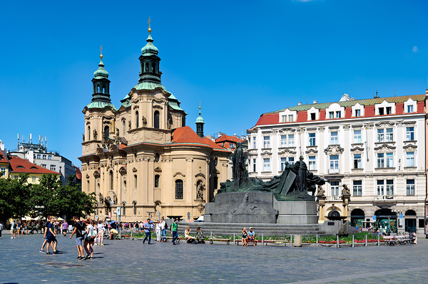 Pragues Old Town Square with St. Nicholas Church and Jan Hus Mo Digital Download