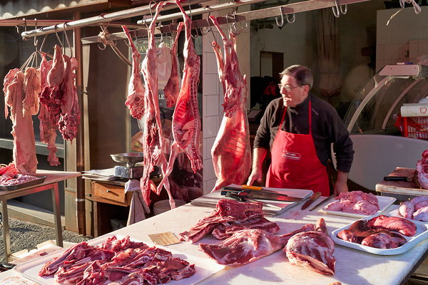 Market scene in Catania with fresh meat on display Digital Download