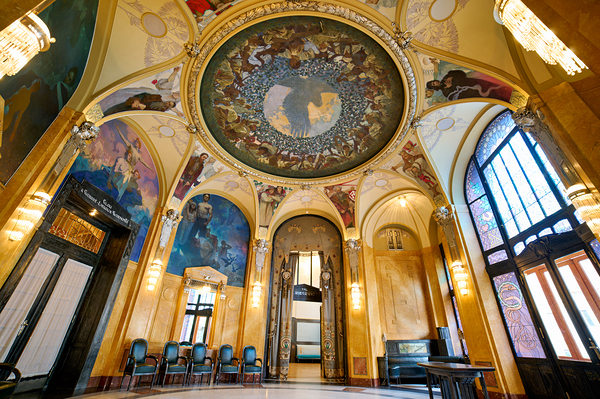 Grand hall with elaborate murals dome and stained glass. Digital Download