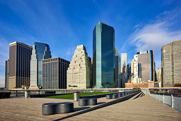 Manhattan skyline view with skyscrapers and waterfront area Digital Download