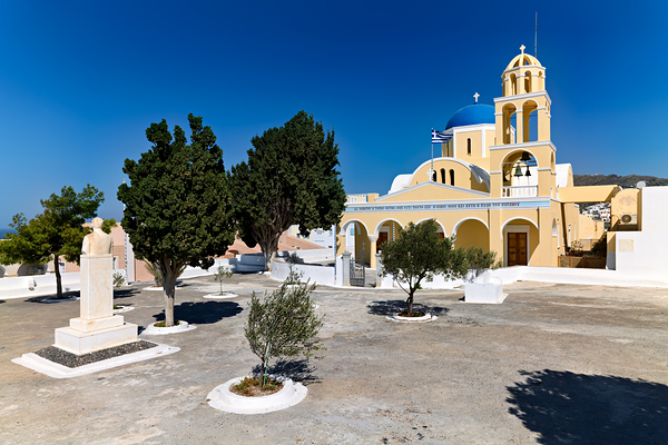 Traditional Greek church blue dome bell tower sunny day. Digital Download