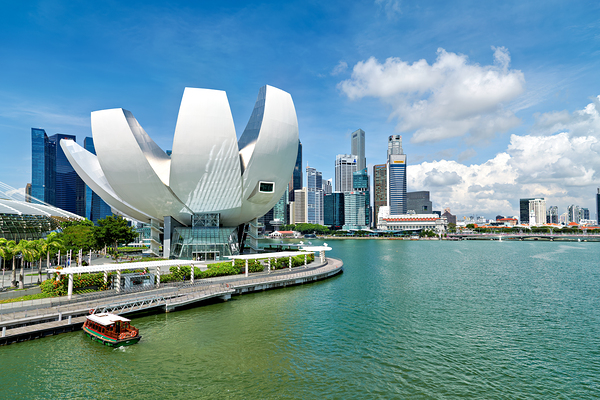 Visitors view ArtScience Museum and city skyline in Singapore Digital Download