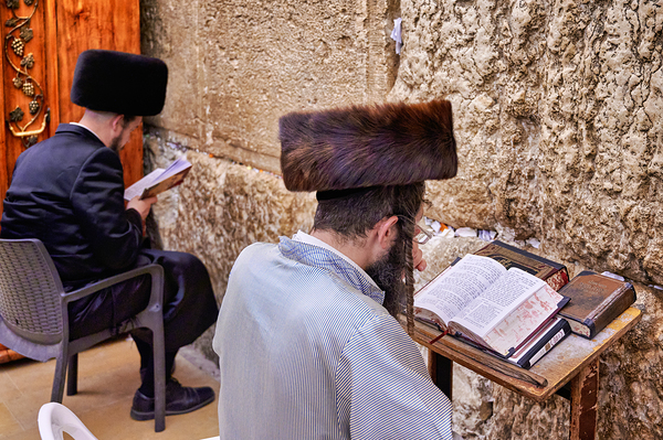 Prayer at the wailing wall in jerusalem by orthodox jews Digital Download