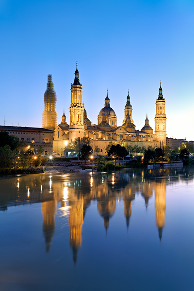 Zaragoza. Saragossa. Aragon. Spain. Cathedral Basilica of Our Lady of the Pillar and river Ebro at sunset Digital Download