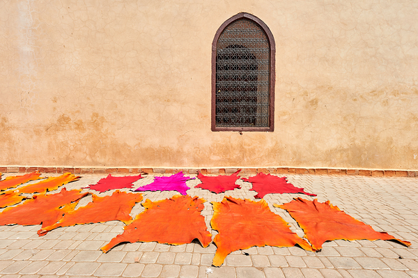 Dyed leather drying in the sun in Marrakesh Morocco Digital Download